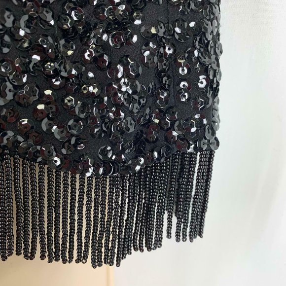 Vintage Hong Kong Top Beaded Fringe Sequin S Gatsby Flapper Black Evening B-38 - Picture 3 of 5